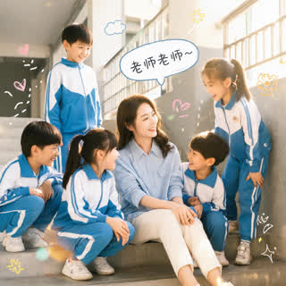 老师和孩子在校园里交流