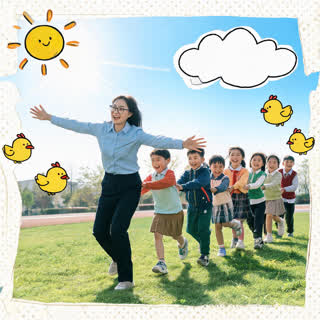 老师带孩子做户外活动